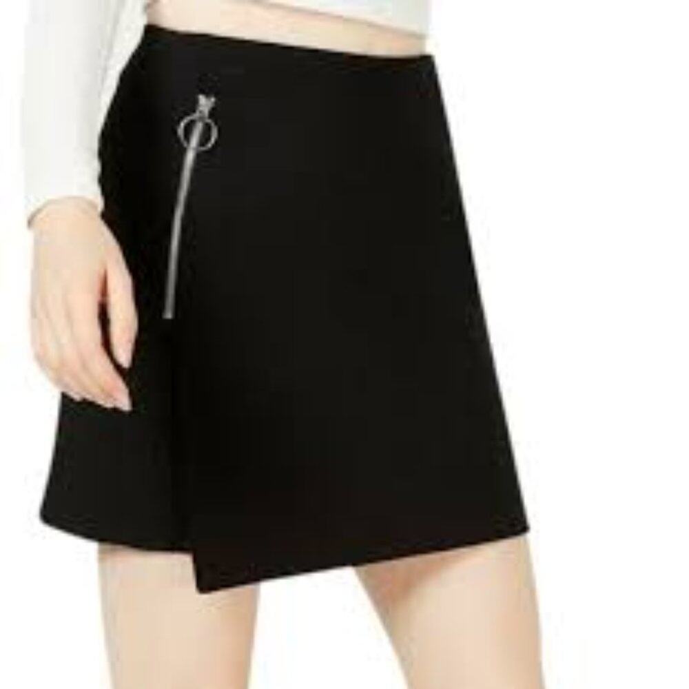 Bar III Asymmetrical Mini Skirt Deep Black Size L